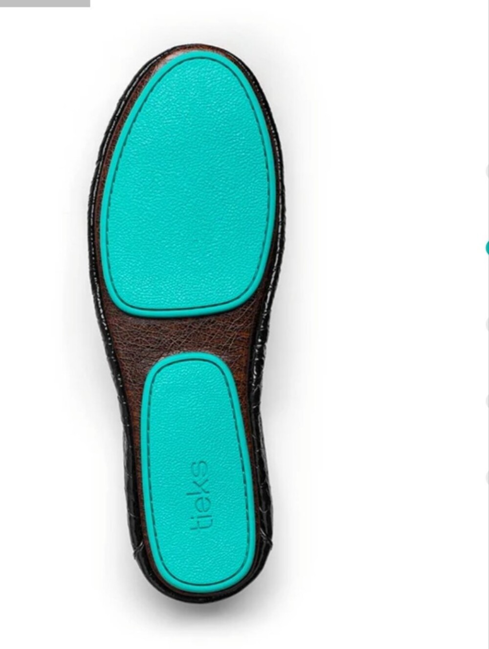 Tieks Obsidian Black Ballet Flat with Turquoise Sole - Picture 2 of 10